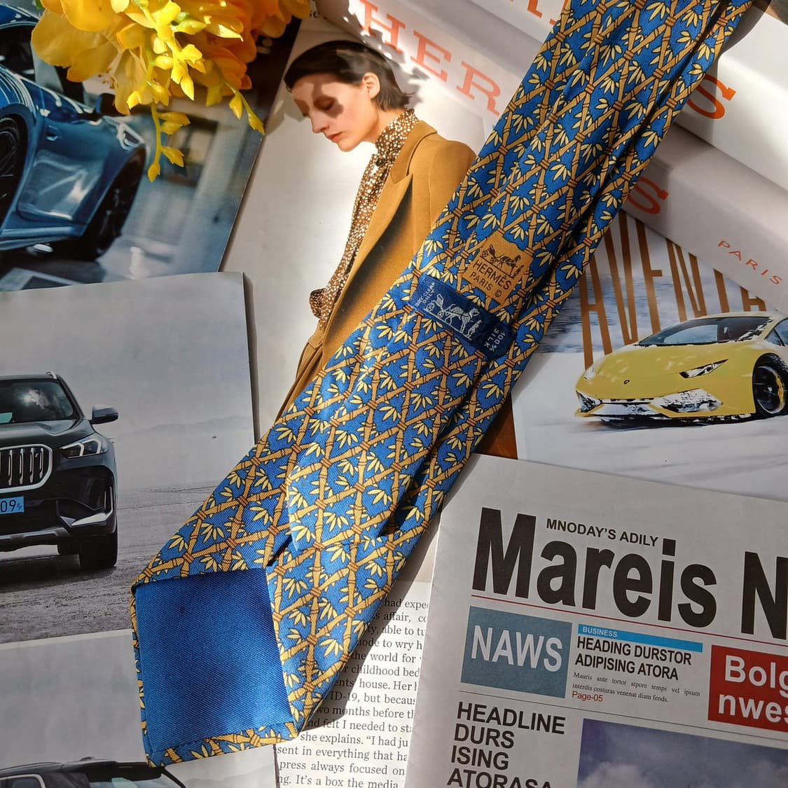 에르메스 실크 블루 기하 패턴 넥타이 8.6cm A+~A등급 A19489 상품이미지4