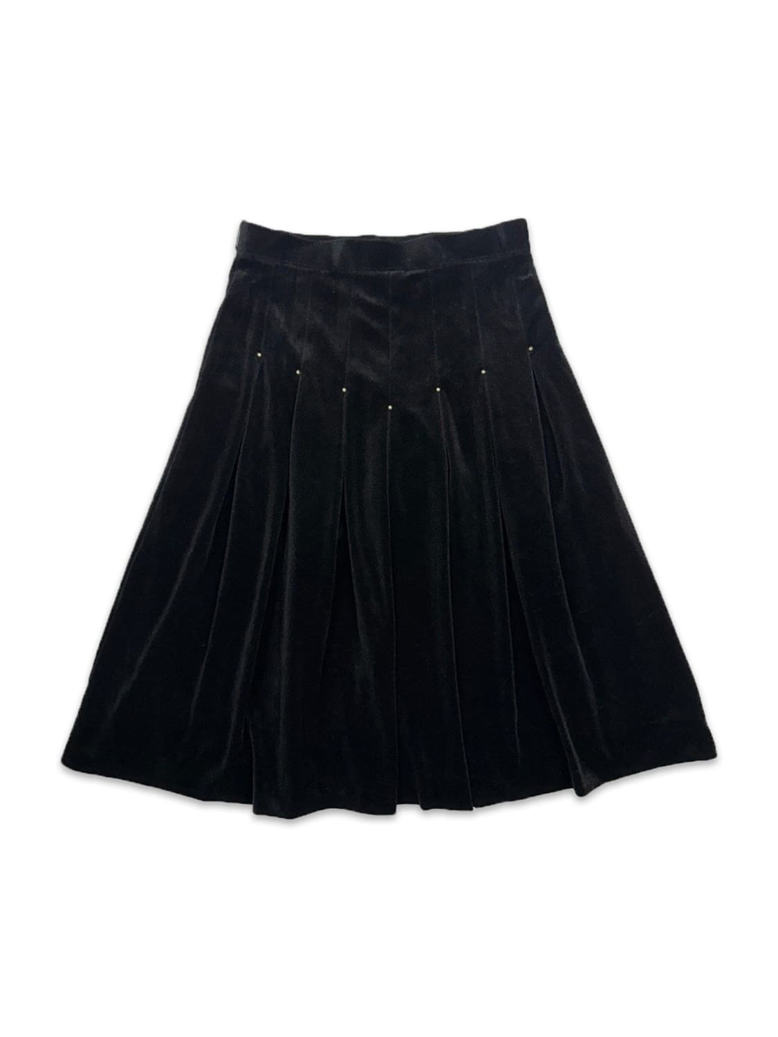빈티지 블랙 벨벳 스터드 플리츠 플레어 미디 스커트 상품이미지1