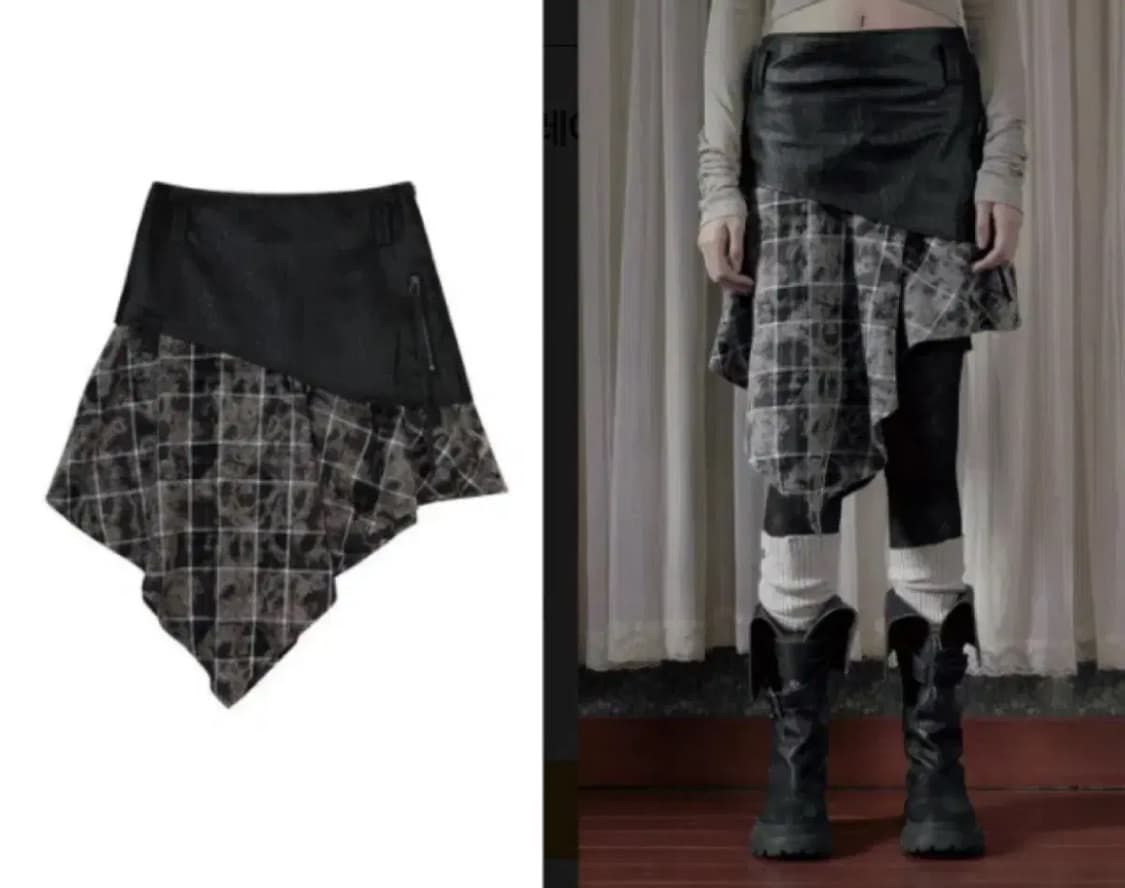 보헤미안서울 언발란스 레더 스커트 상품이미지2