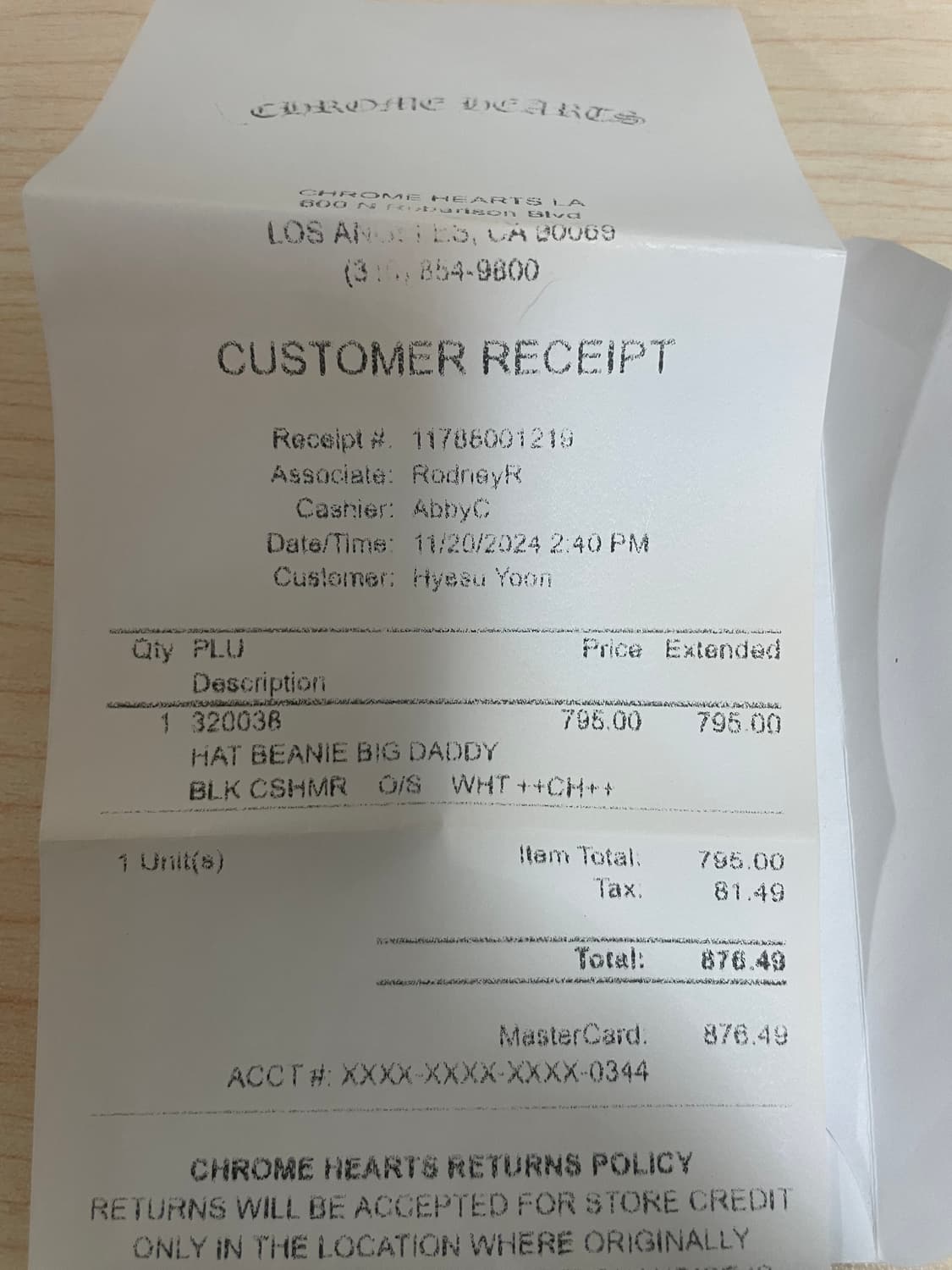 (OS) 크롬하츠 빅대디 캐시미어 비니 블랙 상품이미지6