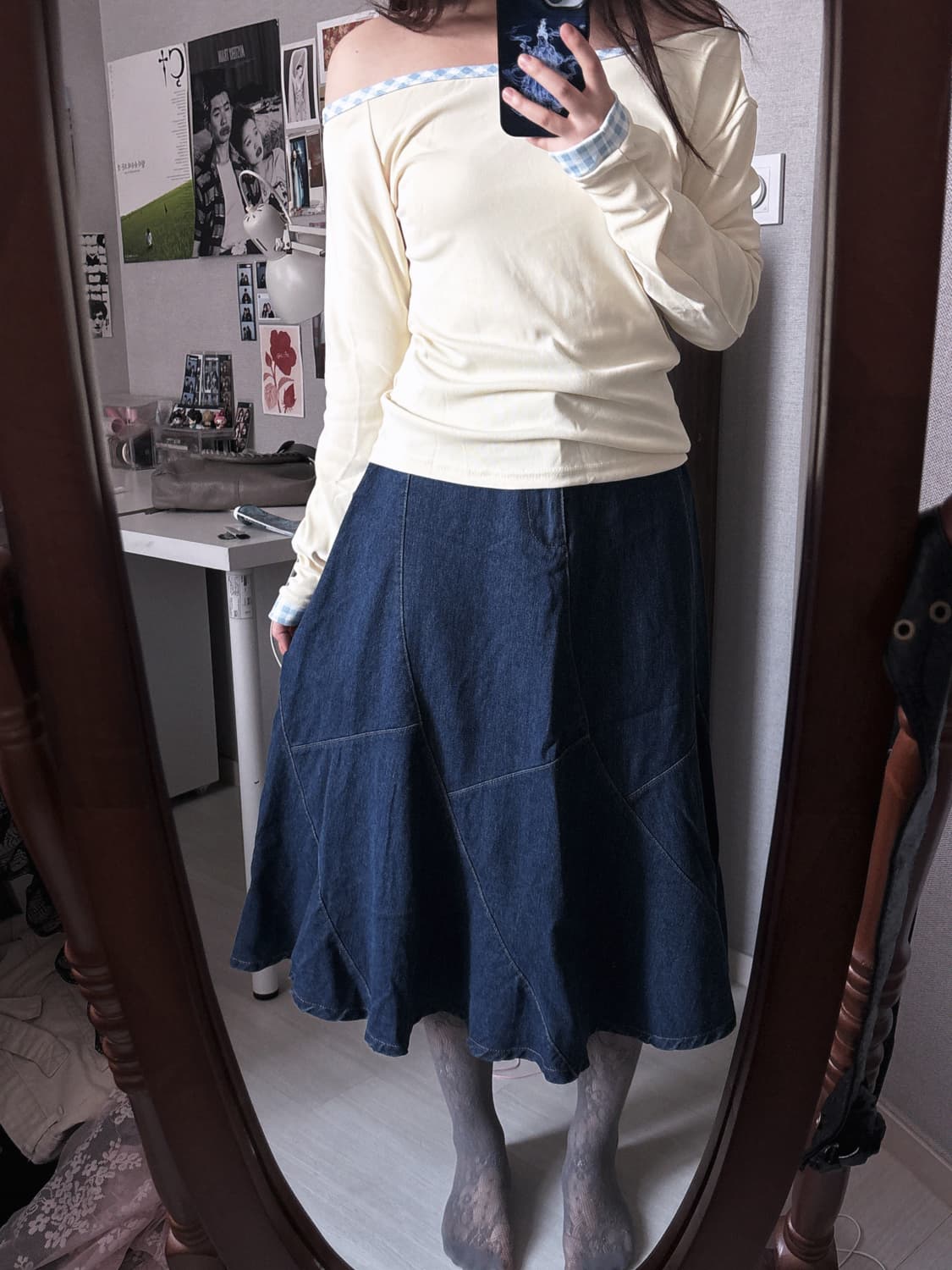 빈티지 절개 미디 데님 스커트 상품이미지3