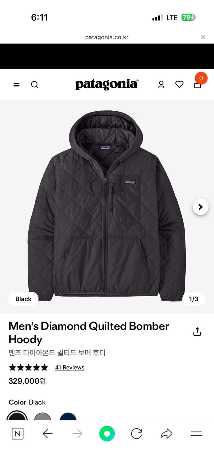 파타고니아 맨즈 다이아몬드 퀼티드 봄버 블랙 M사이즈 (새상품급) 상품이미지6
