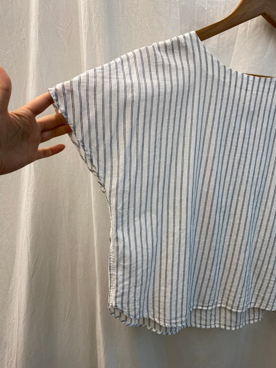 스트라이프 린넨면 반팔블라우스(L) 상품이미지4