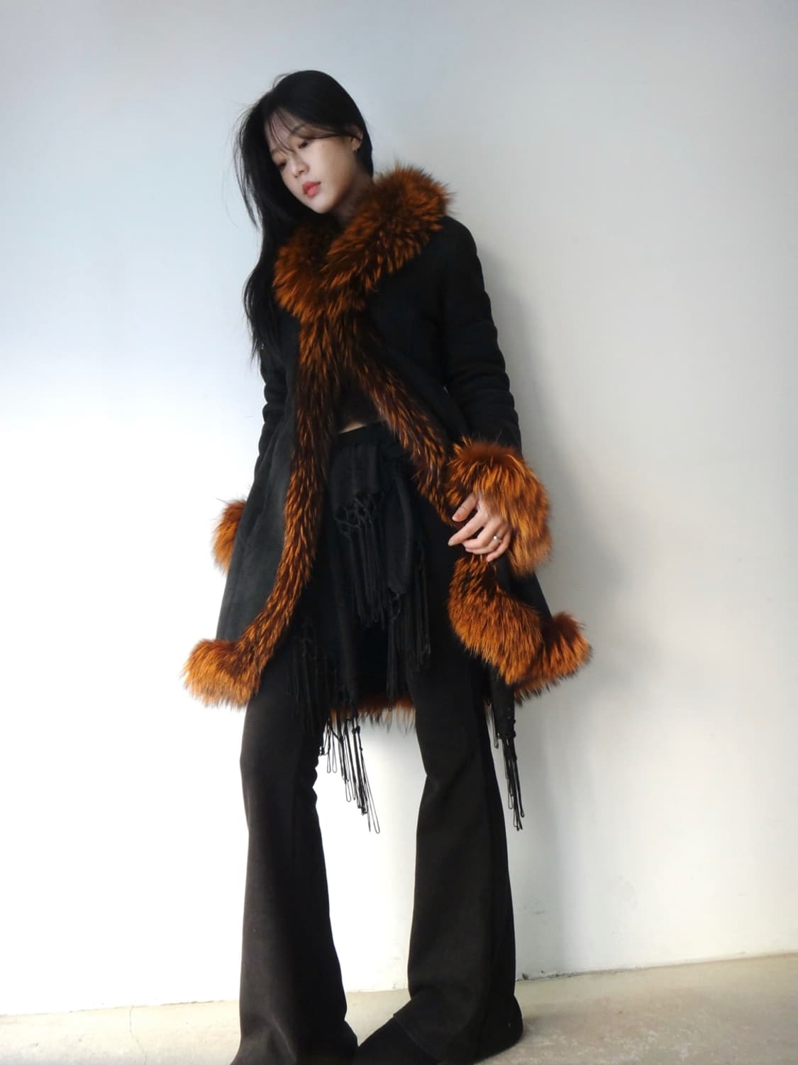 Dark fox fur mustang jacket / black 상품이미지5