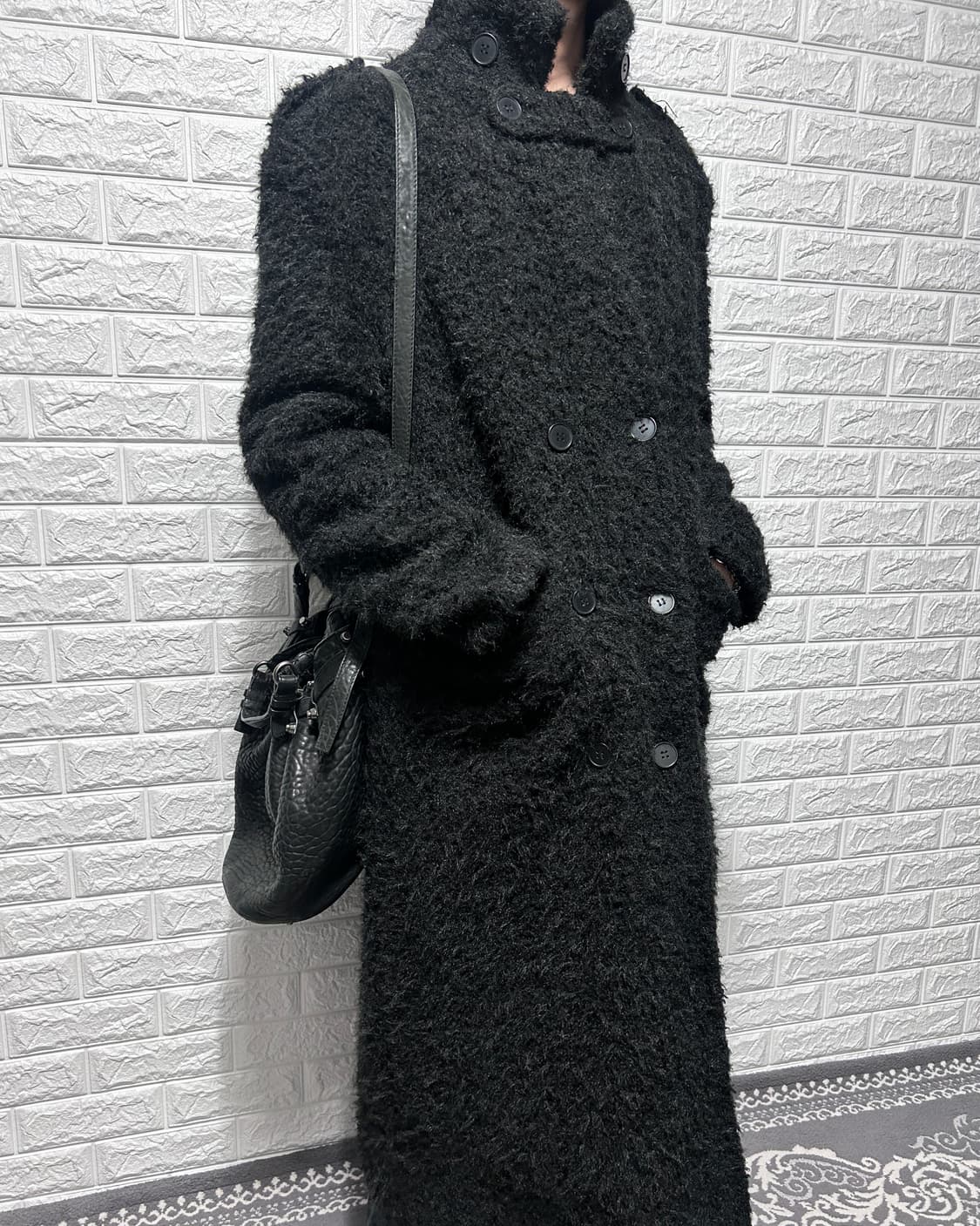 페이크 알파카 하이넥 판넬 롱 코트 상품이미지2