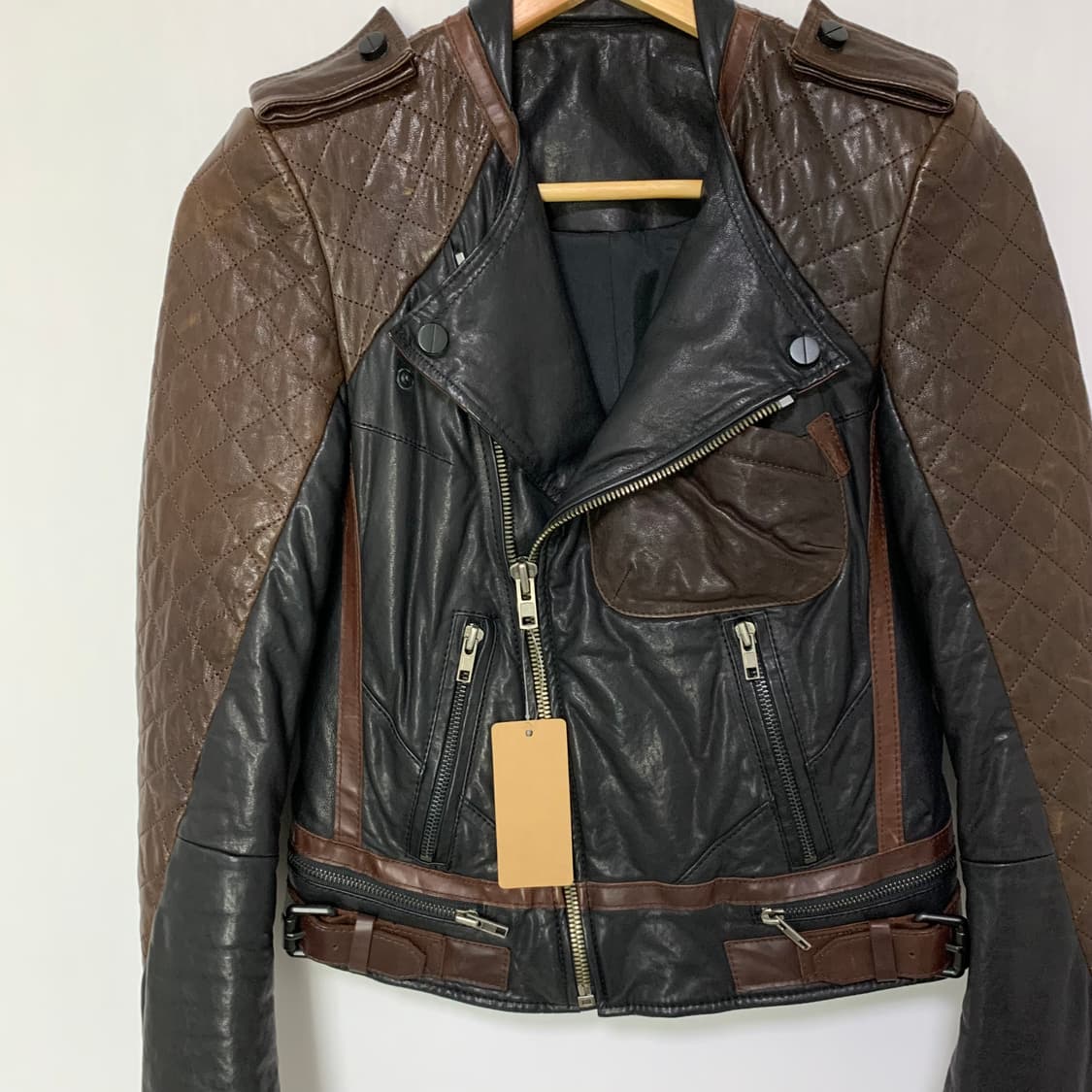 시스템 여성 배색 레더 라이더 자켓 양가죽 빈티지 상품이미지3
