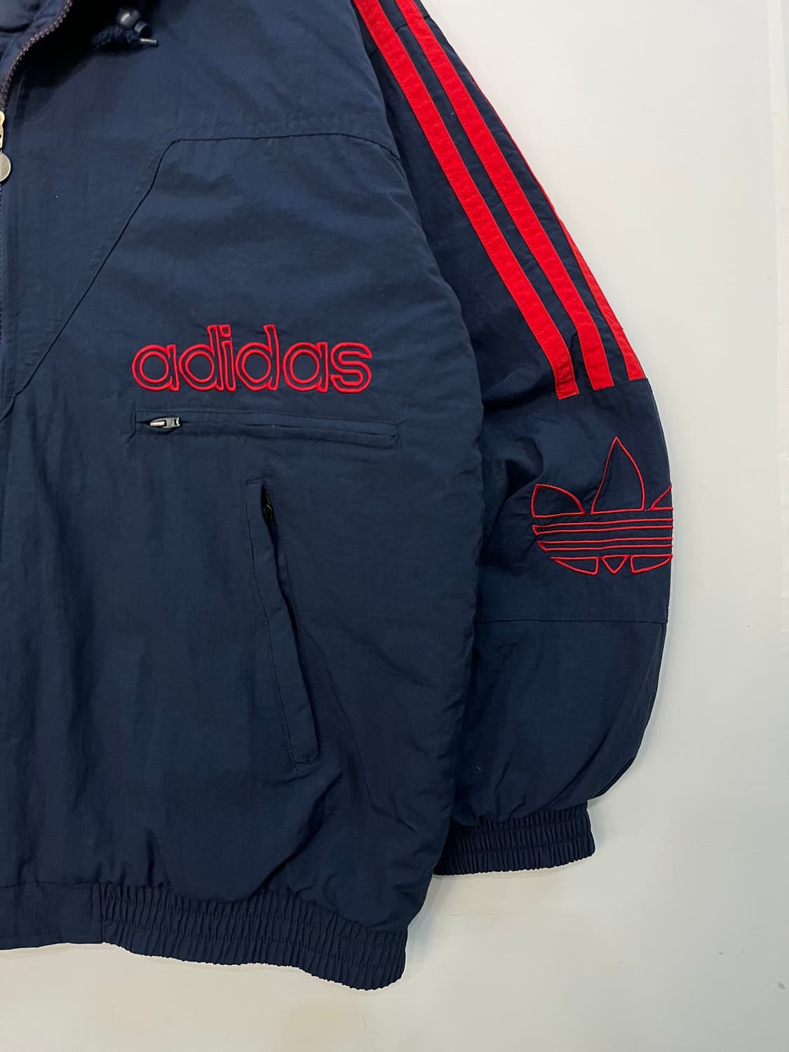 Adidas 올드 아디다스 사이드라인 레드/네이비 배색 후드 점퍼 상품이미지4