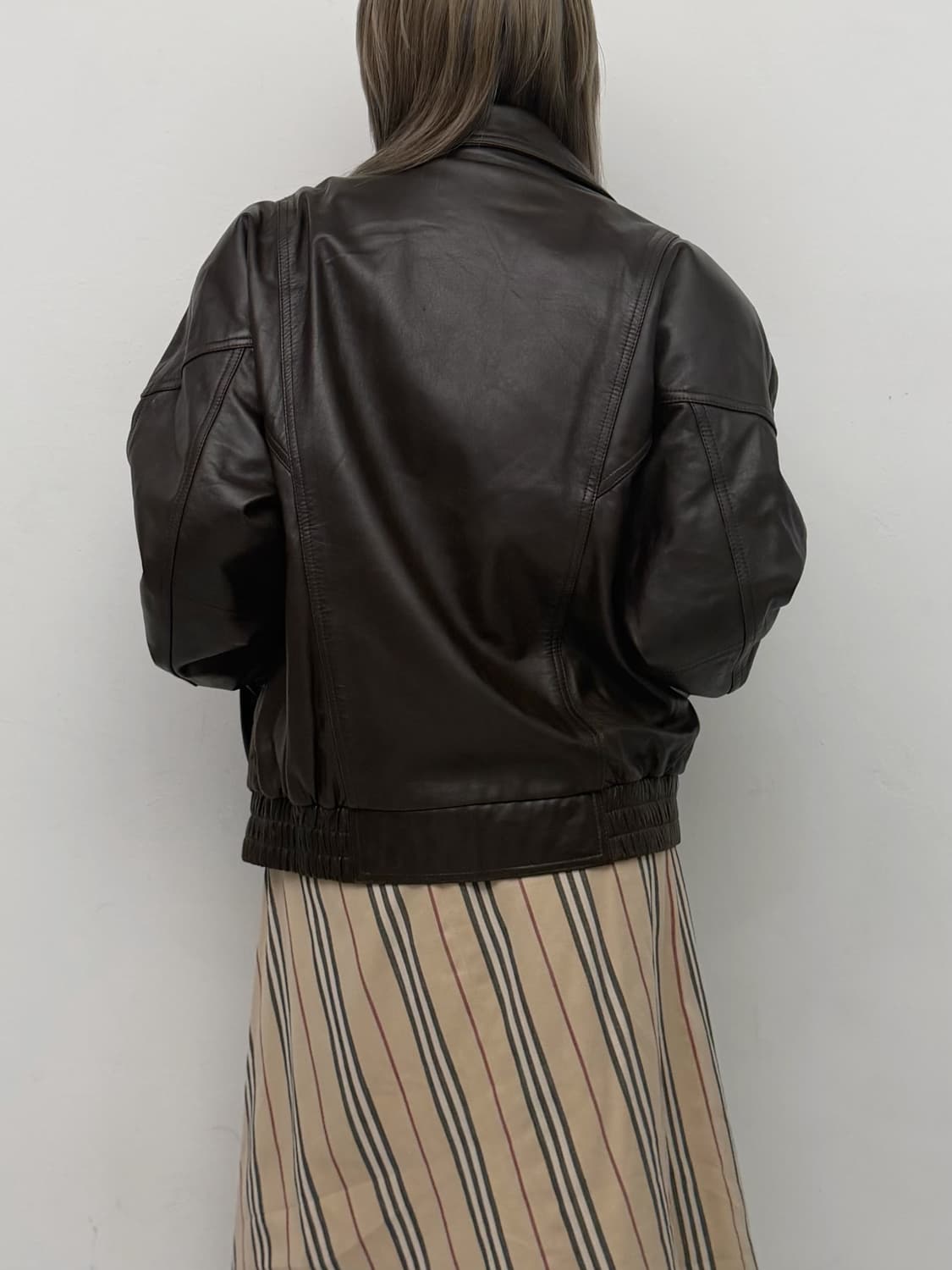 초코 브라운 레더 봄버 자켓 상품이미지4