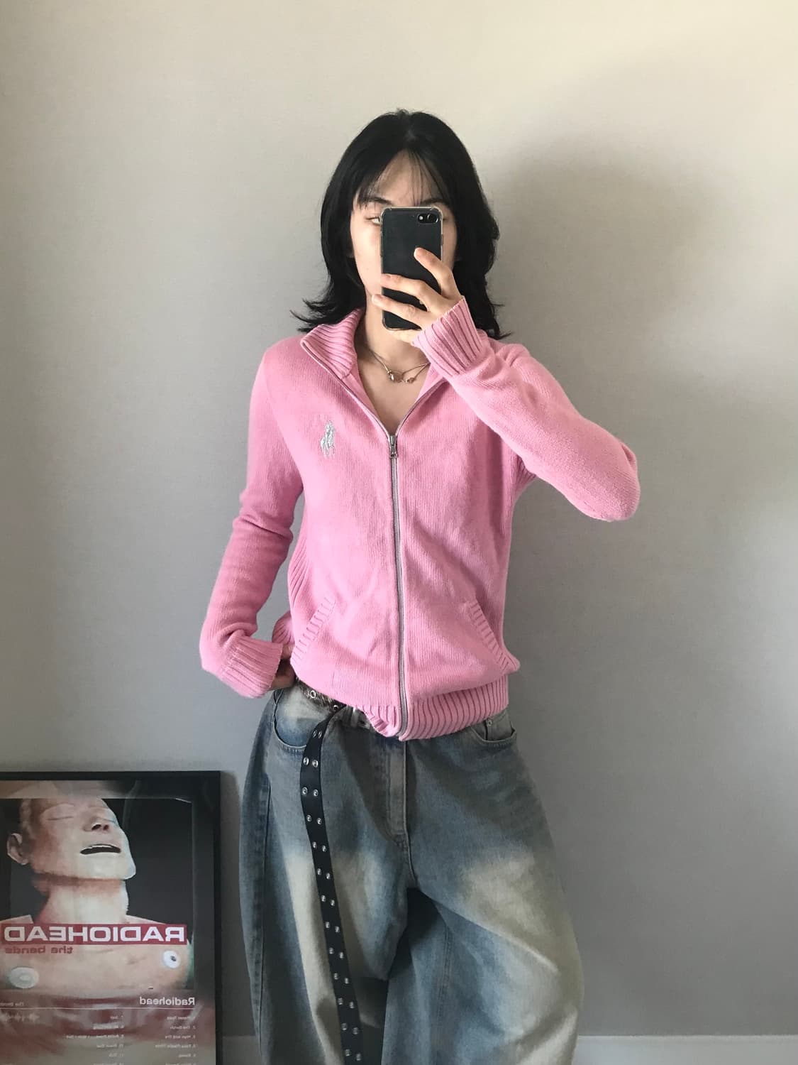 폴로 랄프로렌 빅포니 로고 핑크 니트 집업 상품이미지1