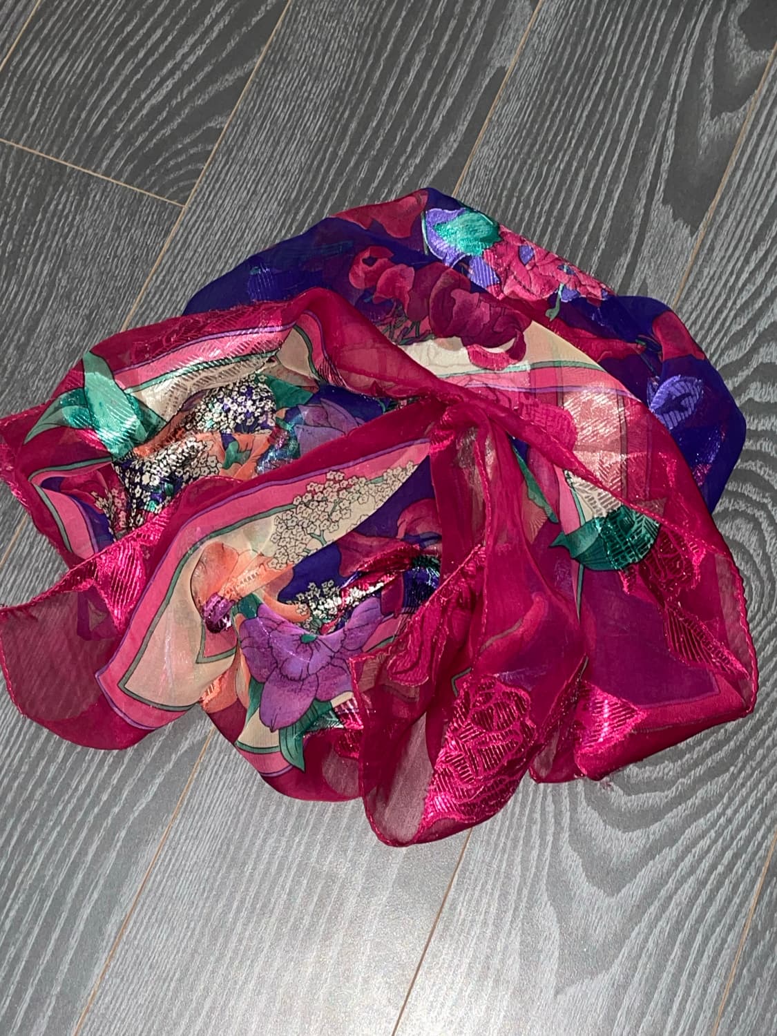 오리엔탈 동양 핑크퍼플 플라워 플로럴 시스루 스카프 페어리 상품이미지1