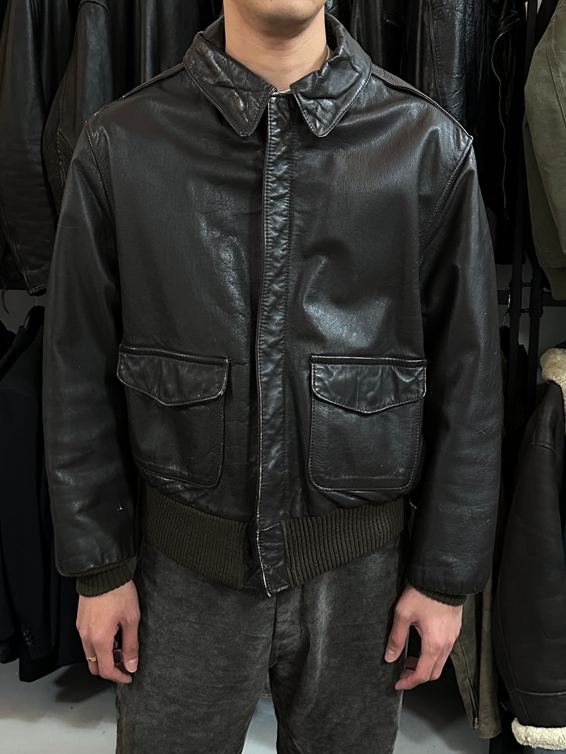 80's USA Made 아비렉스 A2 레더 봄버 자켓 고트스킨 상품이미지2