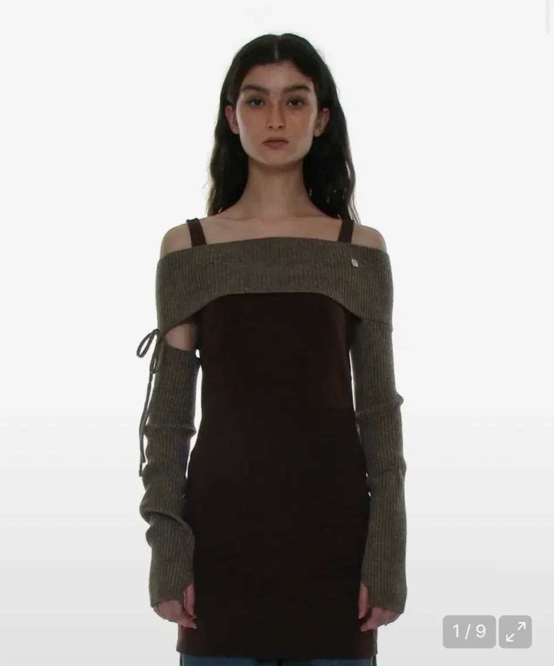 [무배] 파르티멘토 우먼 언발란스드 니트 암 워머 탑_베이지 상품이미지1