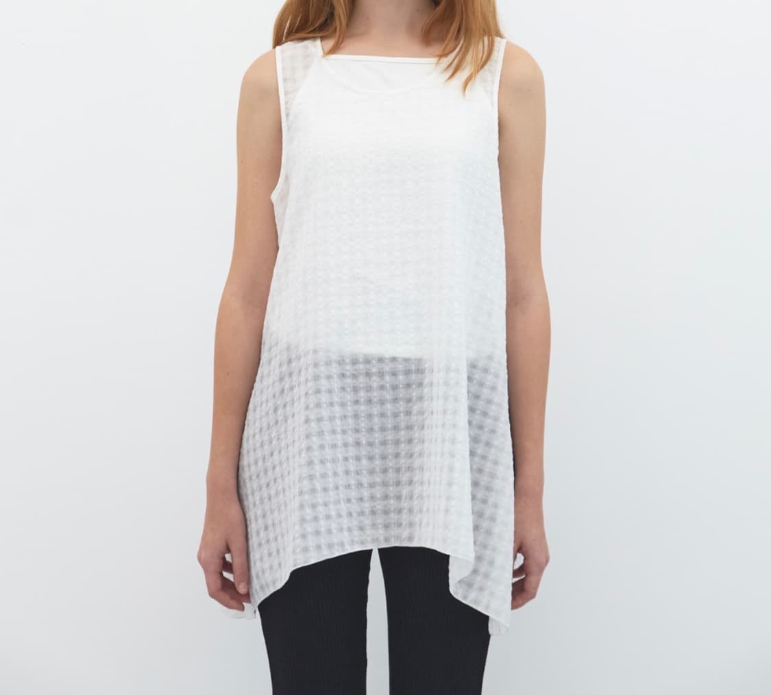 넷 체크 슬리브리스 탑 - White 상품이미지1