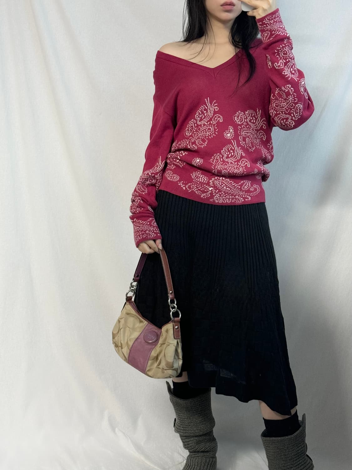 음각 패턴 니트 스커트 상품이미지2