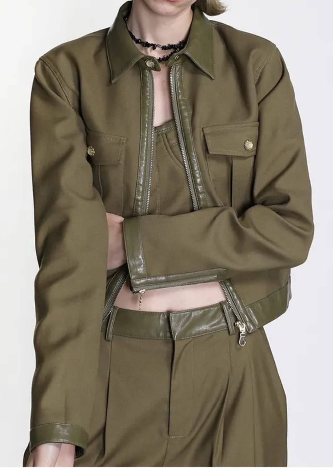 Bad Blood Leather-Trimmed Jacket - Olive 상품이미지3