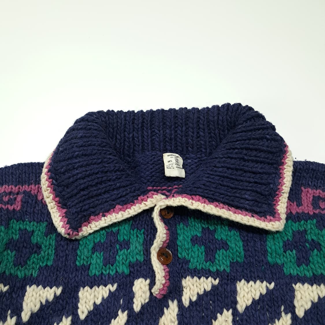 CL207 2XL 이달고 에콰도르 핸드니트 울 에스닉 네이비 헨리넥 상품이미지2