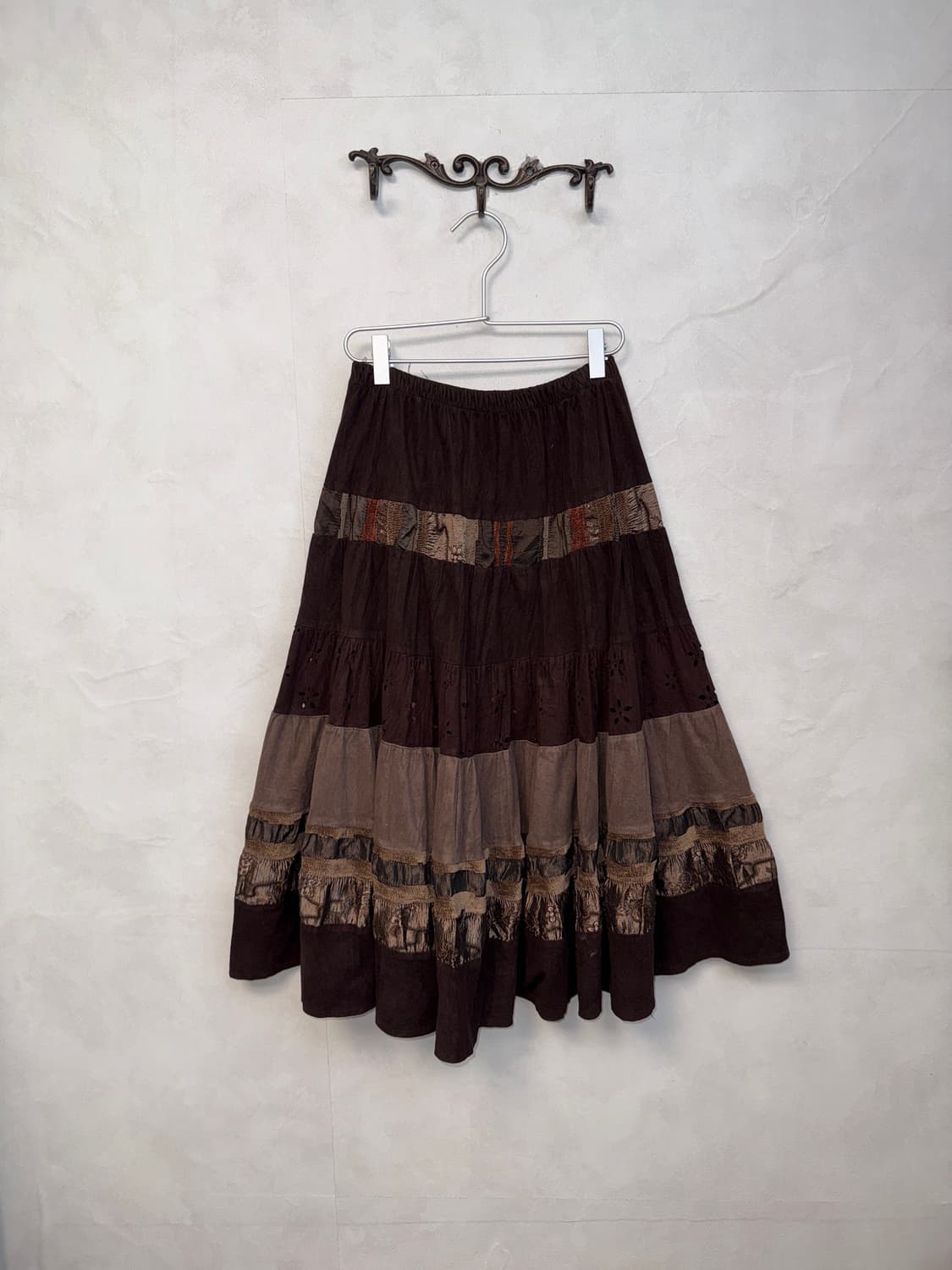 Dark brown bohemian floral punching sk 상품이미지1