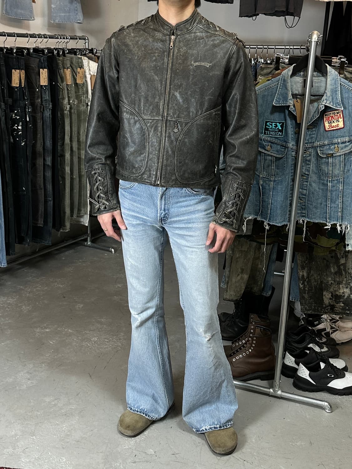 00's 할리데이비슨 코르셋 디스 레더 자켓 크롭 레더 자켓 상품이미지10