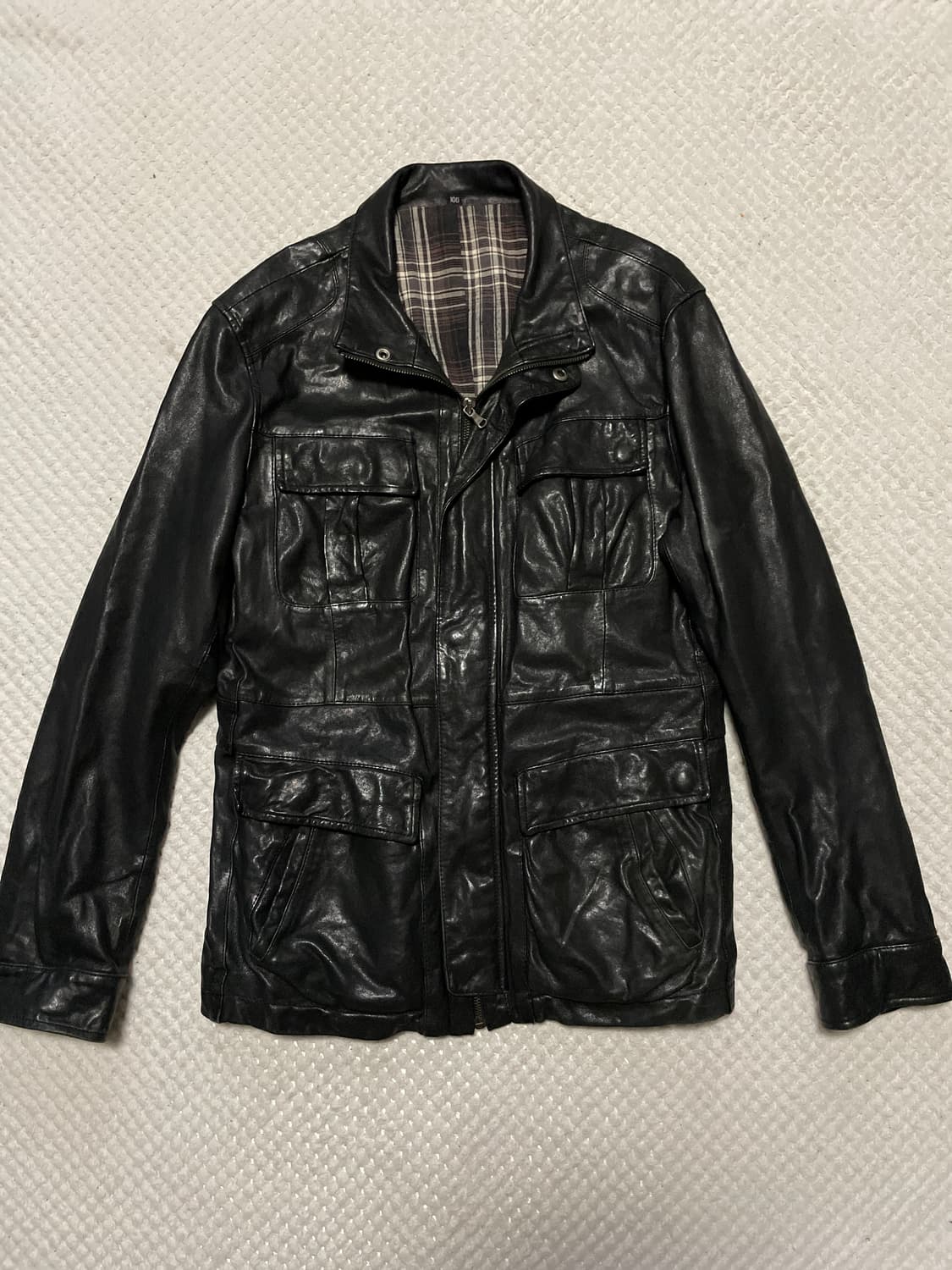 웨스턴 무드 이태리 램스킨 양가죽 절개 포켓 레더 자켓 상품이미지1