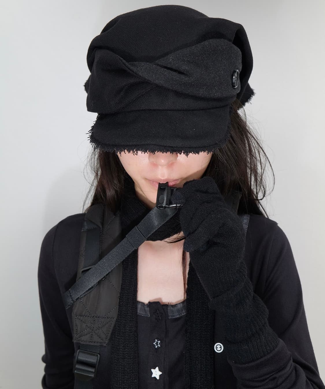 OJOS Scarf Veil Wool Cap / Black 상품이미지2