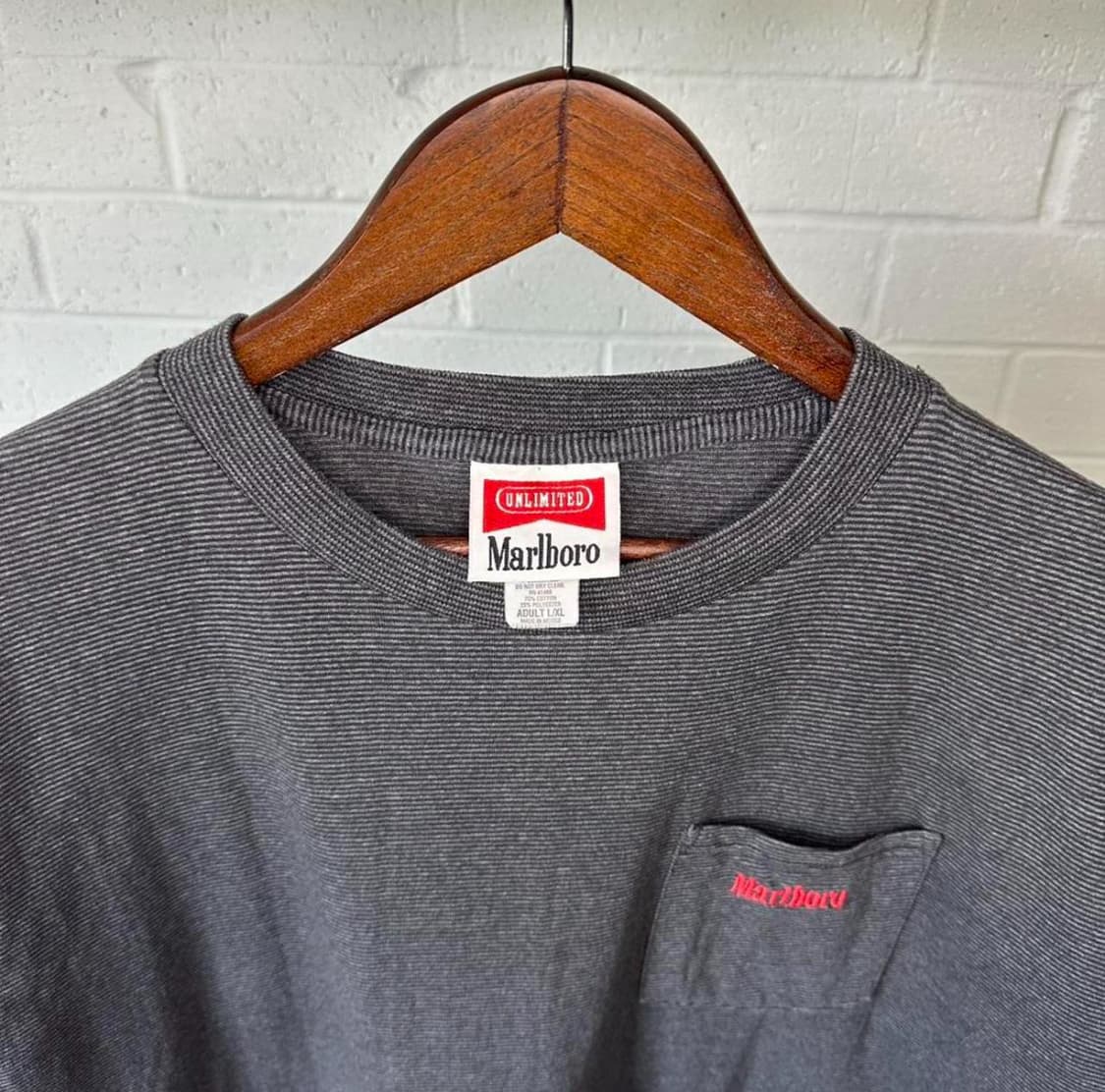 90‘s 빈티지 Marlboro 스트라이프 포켓 티셔츠 XL 상품이미지3
