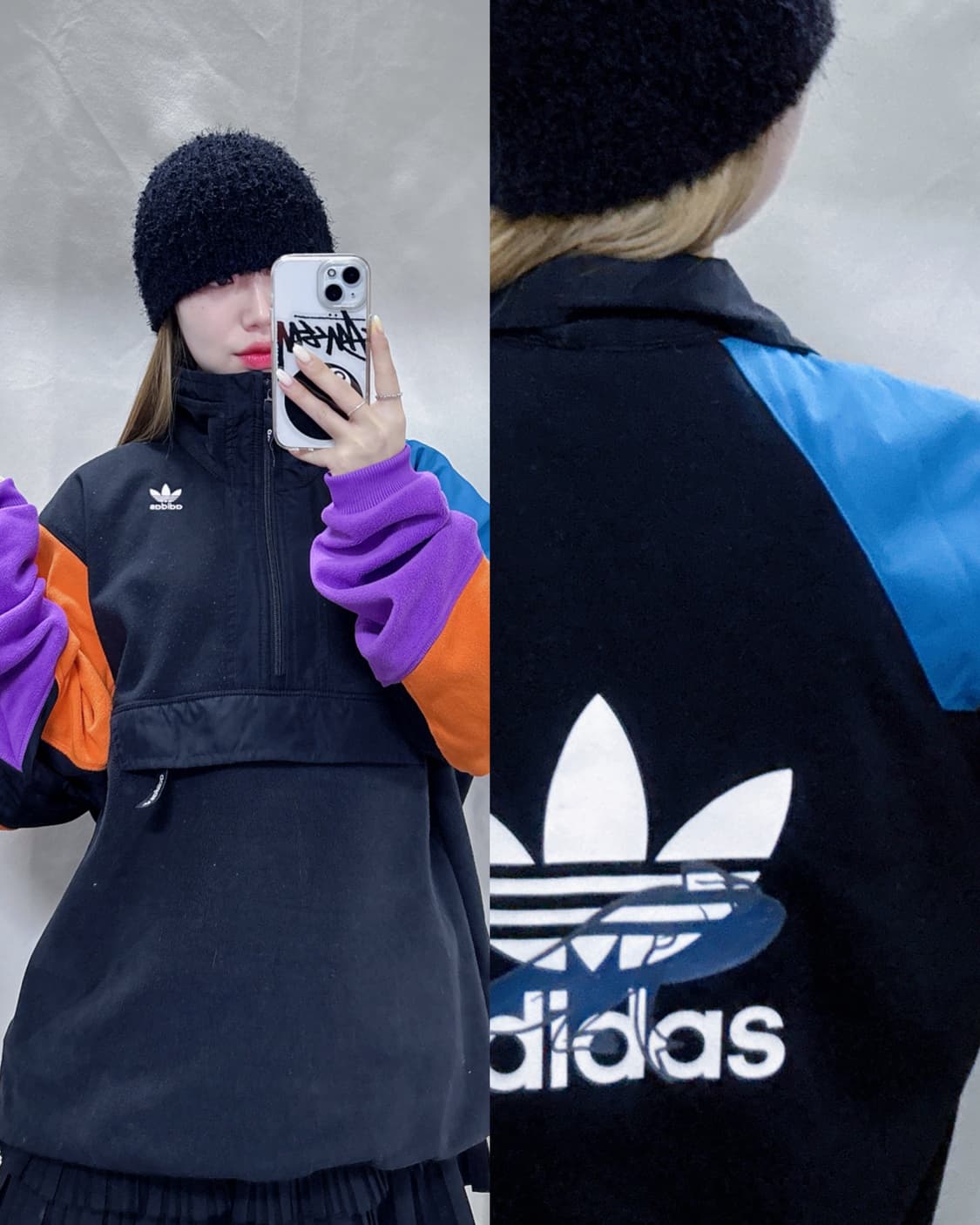 아디다스 빅로고 블랙 플리스 반집업  상품이미지1