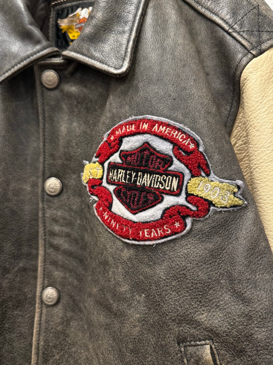 M) 90s Harley-Davidson Leather Varsity J 상품이미지3