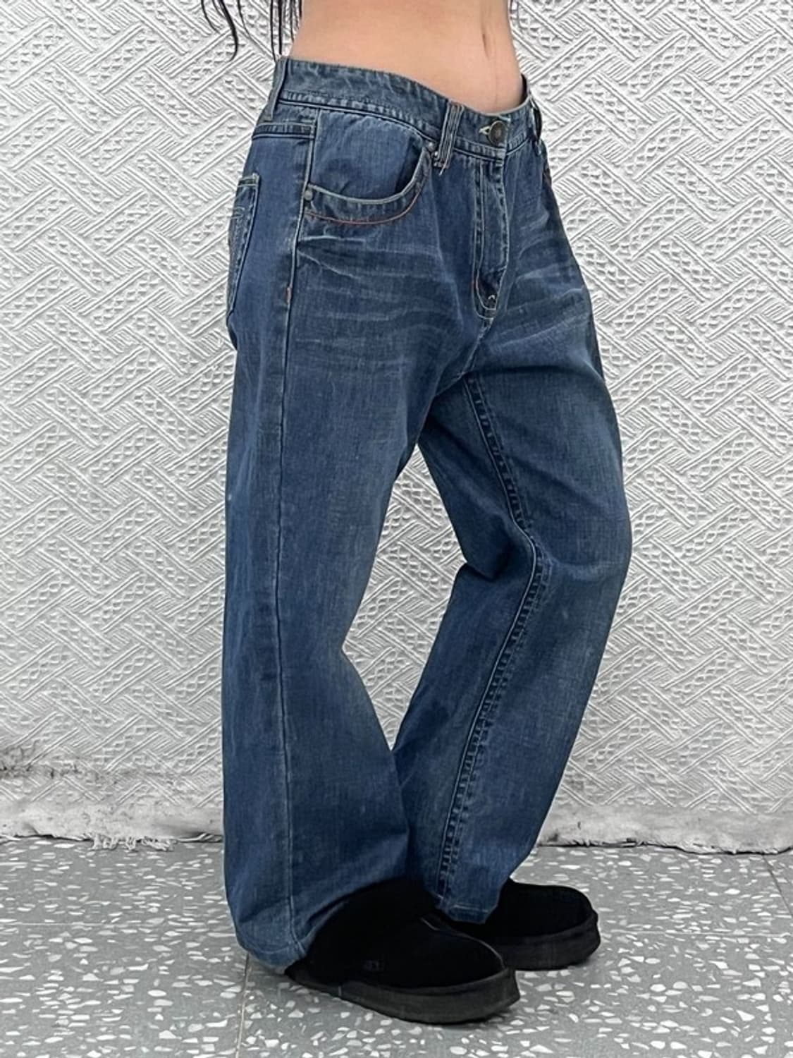 본 더치 레트로 키치 그로테스크 자수 데님팬츠 34인치 C09637 상품이미지2