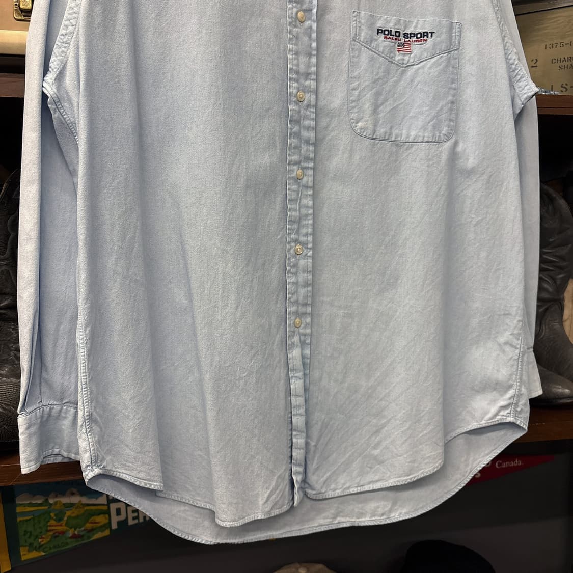 90s 폴로스포츠 올드스쿨 라인 시그니처 로고자수 샴브레이셔츠 N1011 상품이미지4