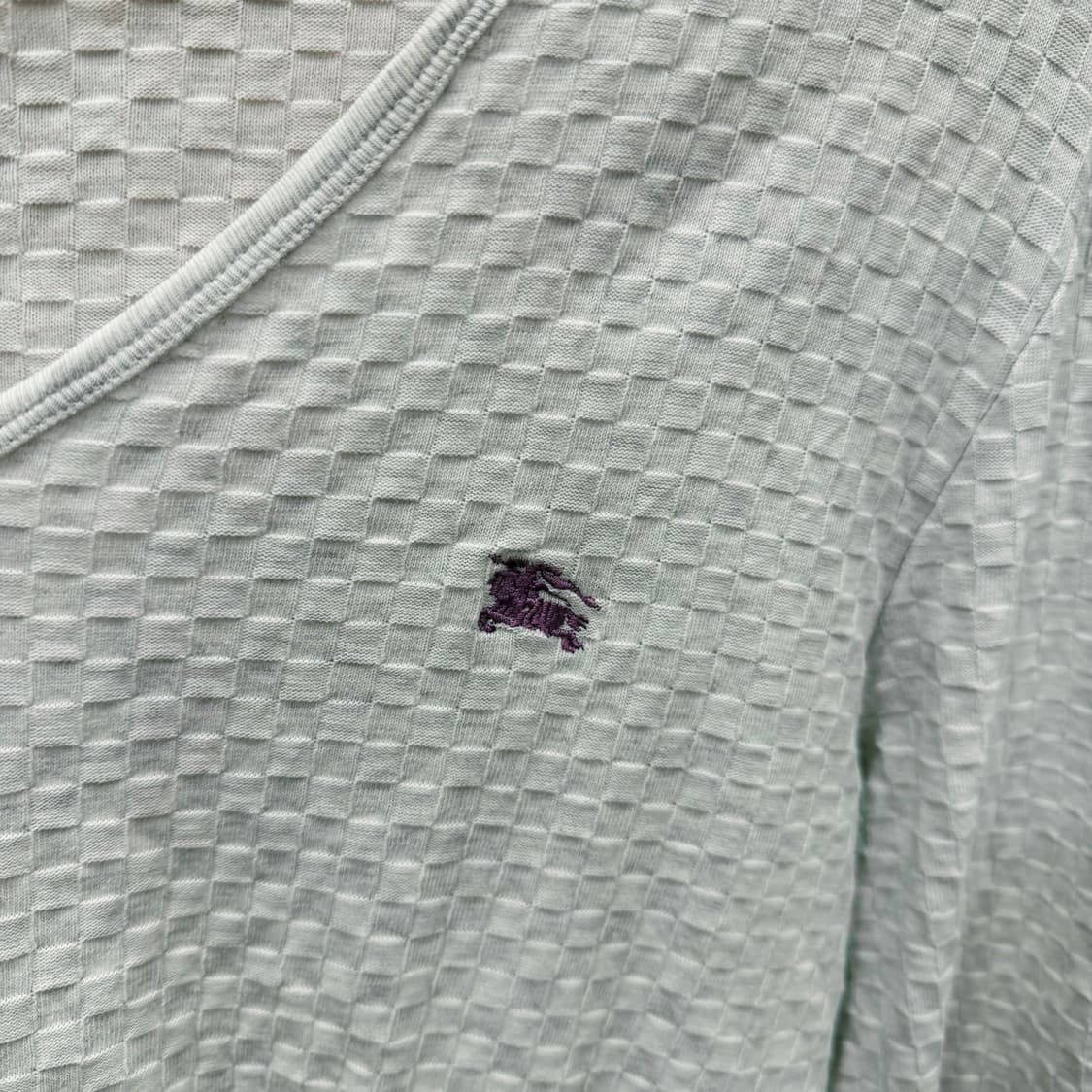 버버리 블랙라벨 라운드넥 티셔츠 긴팔 그리드 패턴 로고 디테일 화이트 상품이미지6