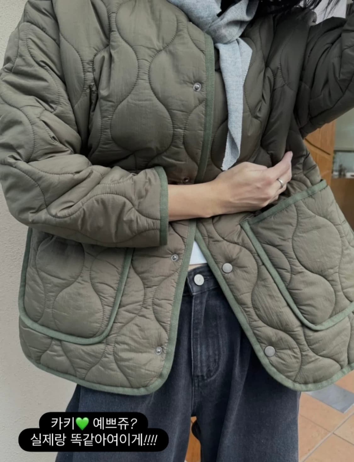 [미 시착 새 상품] 돈비레잇 퀼팅 자켓 카키 상품이미지1