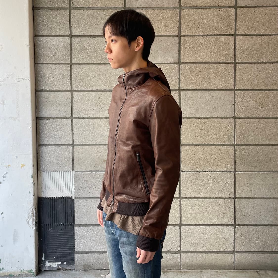 유나이트애로우즈 후드 레더 자켓 상품이미지2