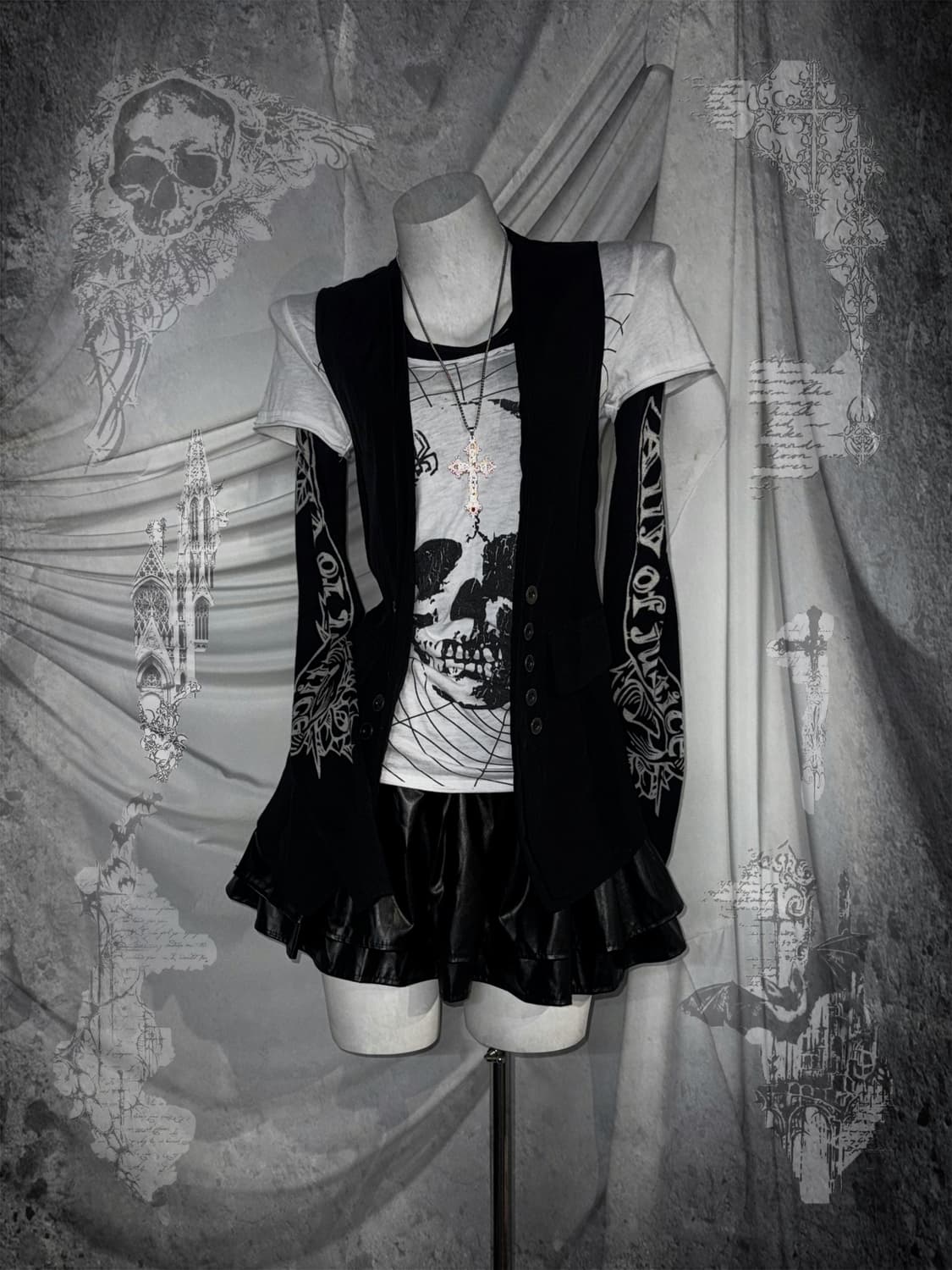 화이트 스크레치 레더 데일리펑크 코디세트  상품이미지1