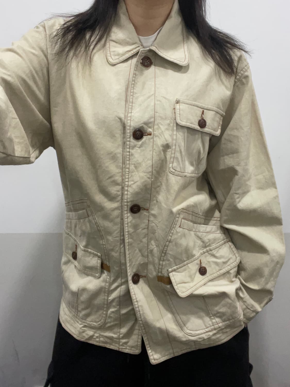 90‘s Jpn Cubic Measure 린넨 사파리 초어자켓 상품이미지1