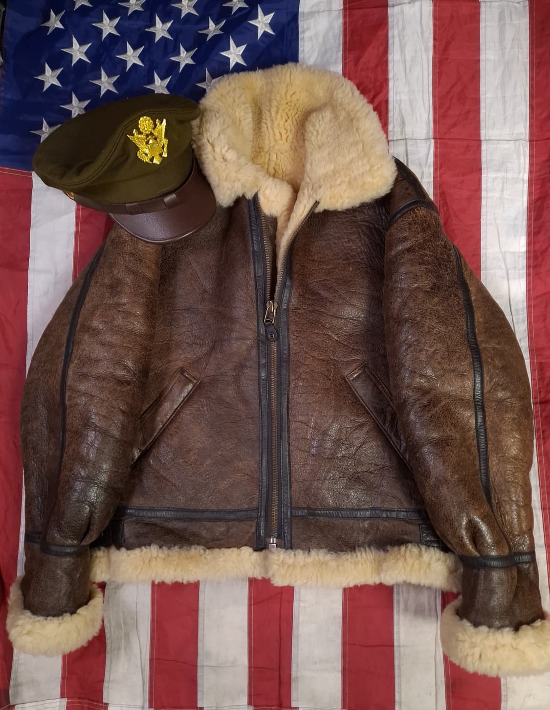 90"s 국내산 미공군 B-3 TYPE 천연가죽 항공 폭격기 무스탕 상품이미지1