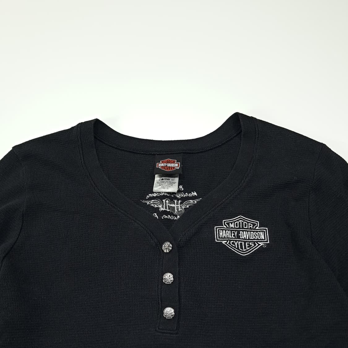 CL758 2XL 할리데이비슨 00s 헨리넥 블랙 니트 티셔츠 상품이미지2