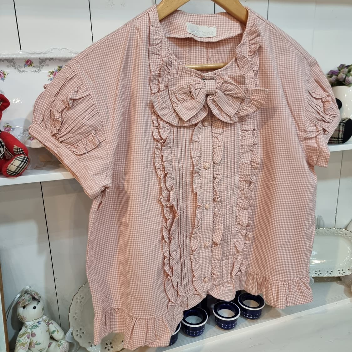 핑크 체크 블라우스 상품이미지4