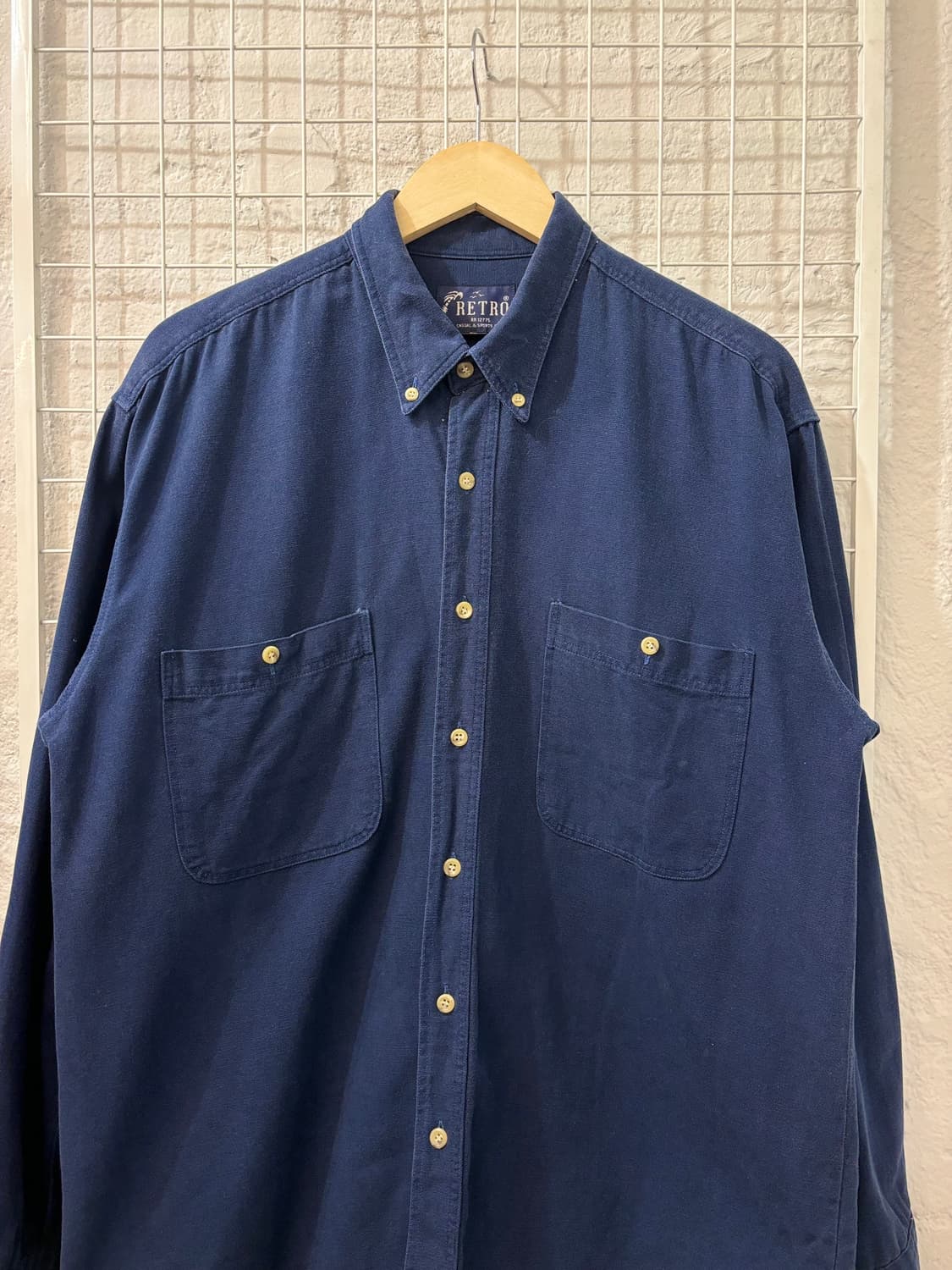 90s RETRO 빈티지 네이비 워크 셔츠 L 상품이미지3