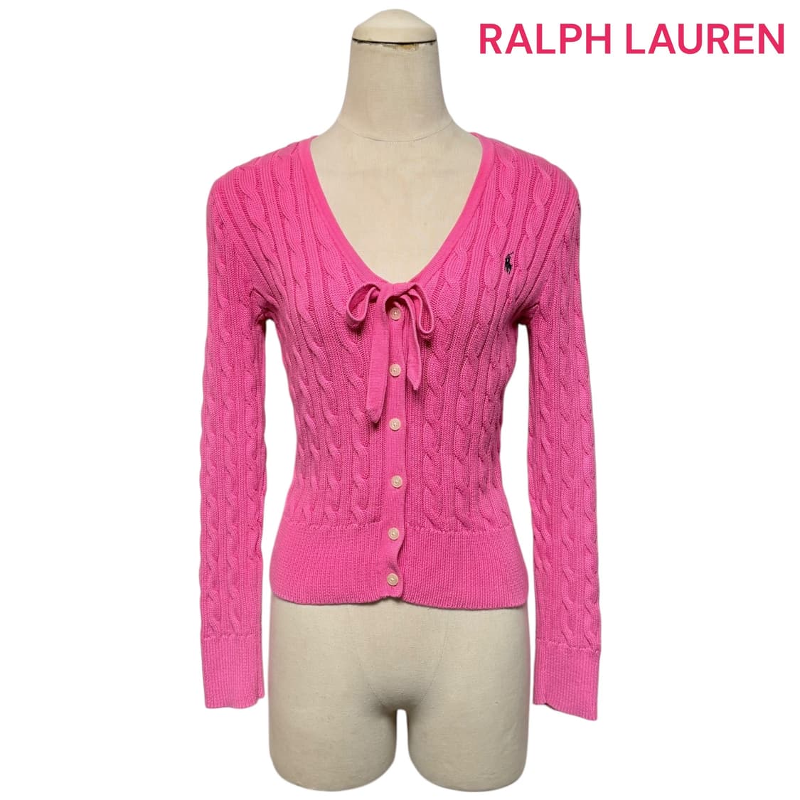 3673 랄프로렌 폴로 핑크 꽈베기 리본 니트가디건 상품이미지1