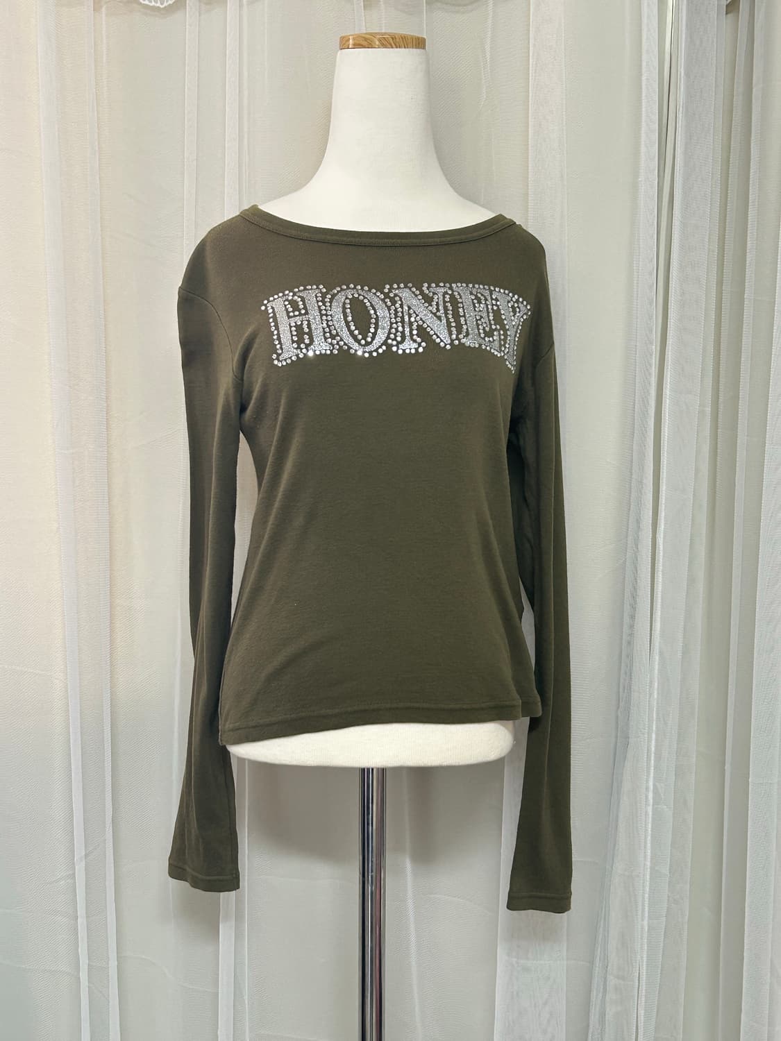 Y2K 빈티지 카키 큐빅 딱붙핏 롱슬리브 상품이미지1