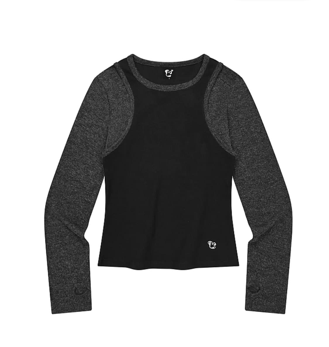 LMR 슬림 골지 레이어드 긴팔 티셔츠 BLACK 상품이미지2