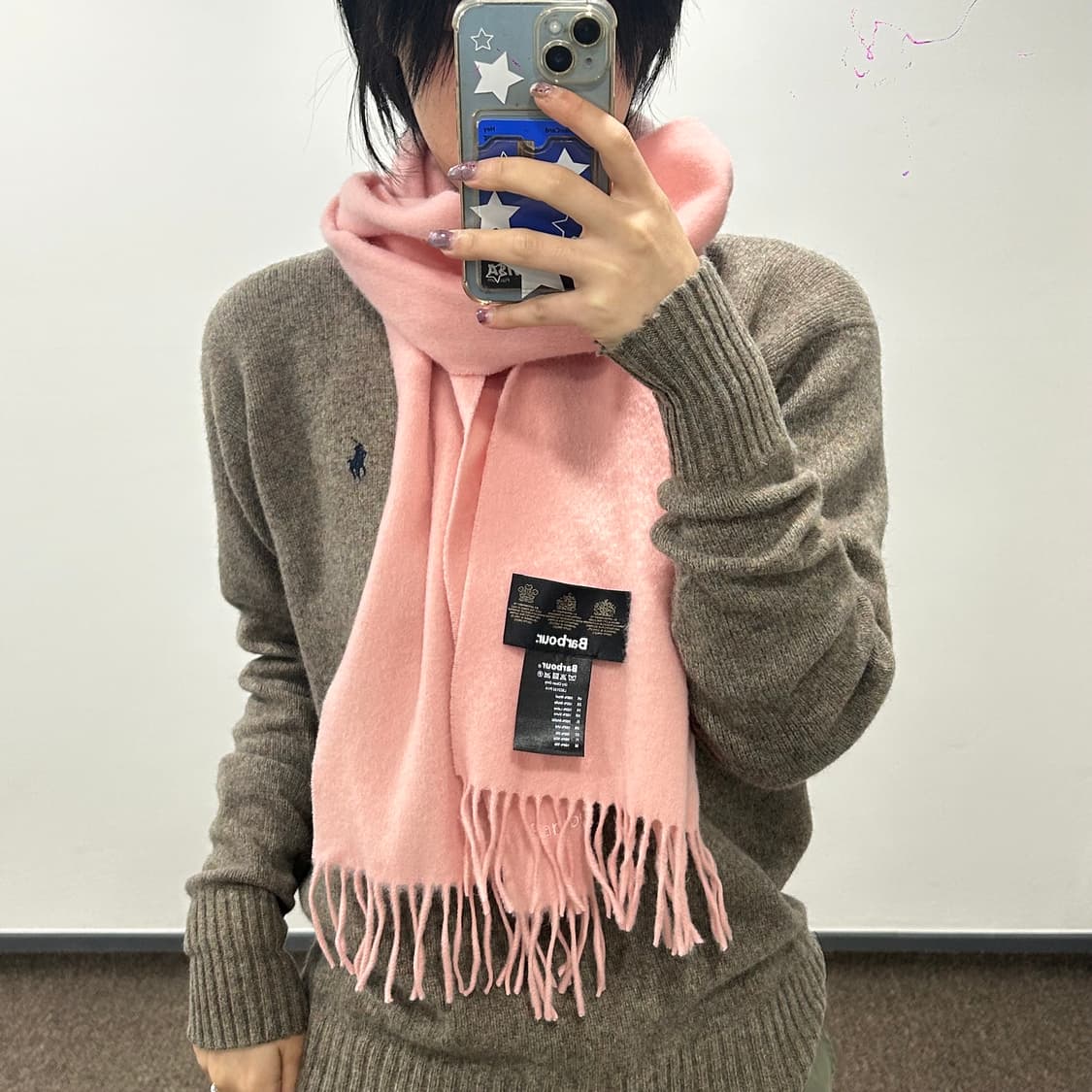 Barbour 울 핑크 목도리  상품이미지2