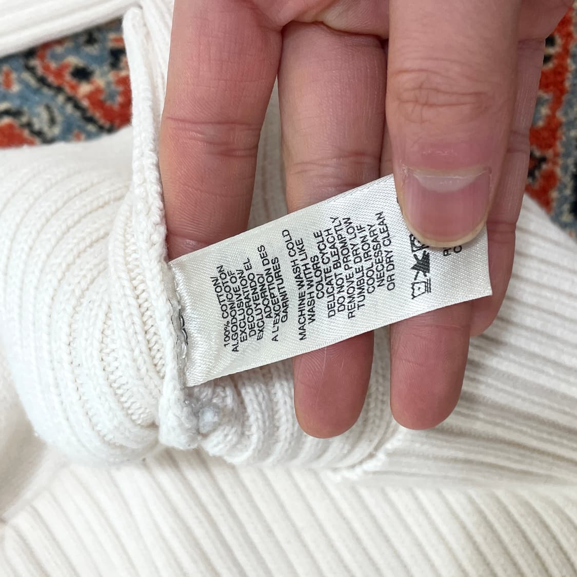 DKNY 크림 아이보리 코튼 반집업 슬림핏 니트 여성L 상품이미지5