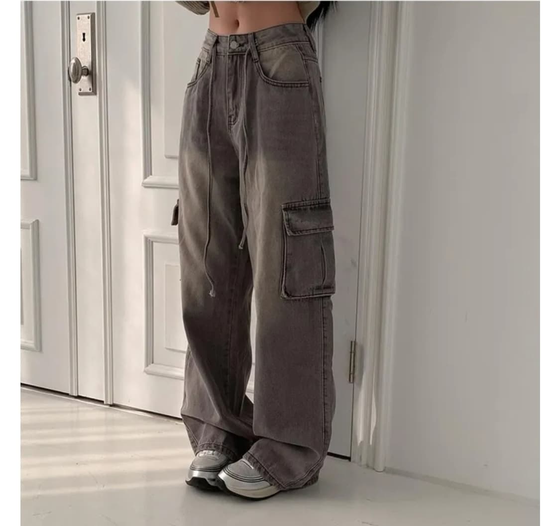 모디무드 빈티지 워싱 카고 롱 와이드 팬츠 그레이 S 상품이미지3