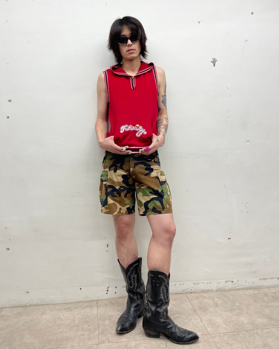 Retro Red Hoodie Knit Vest 상품이미지6