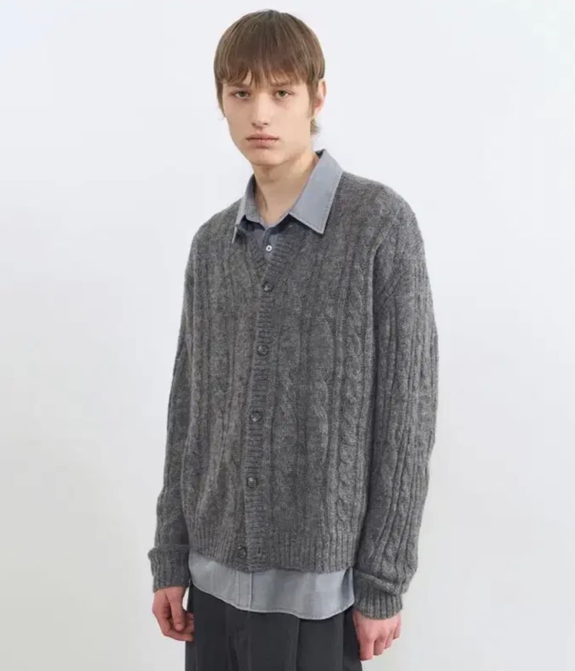 인사일런스 시어드 케이블 카디건 MELANGE GREY L사이즈 상품이미지2