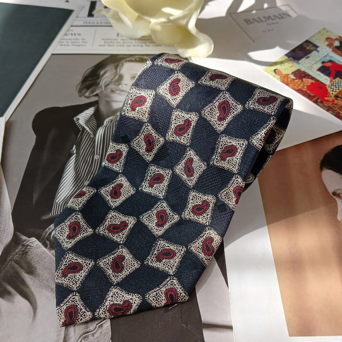 피에르 발망 실크 페이즐리 패턴 넥타이 9.5cm A등급 A19704 상품이미지3