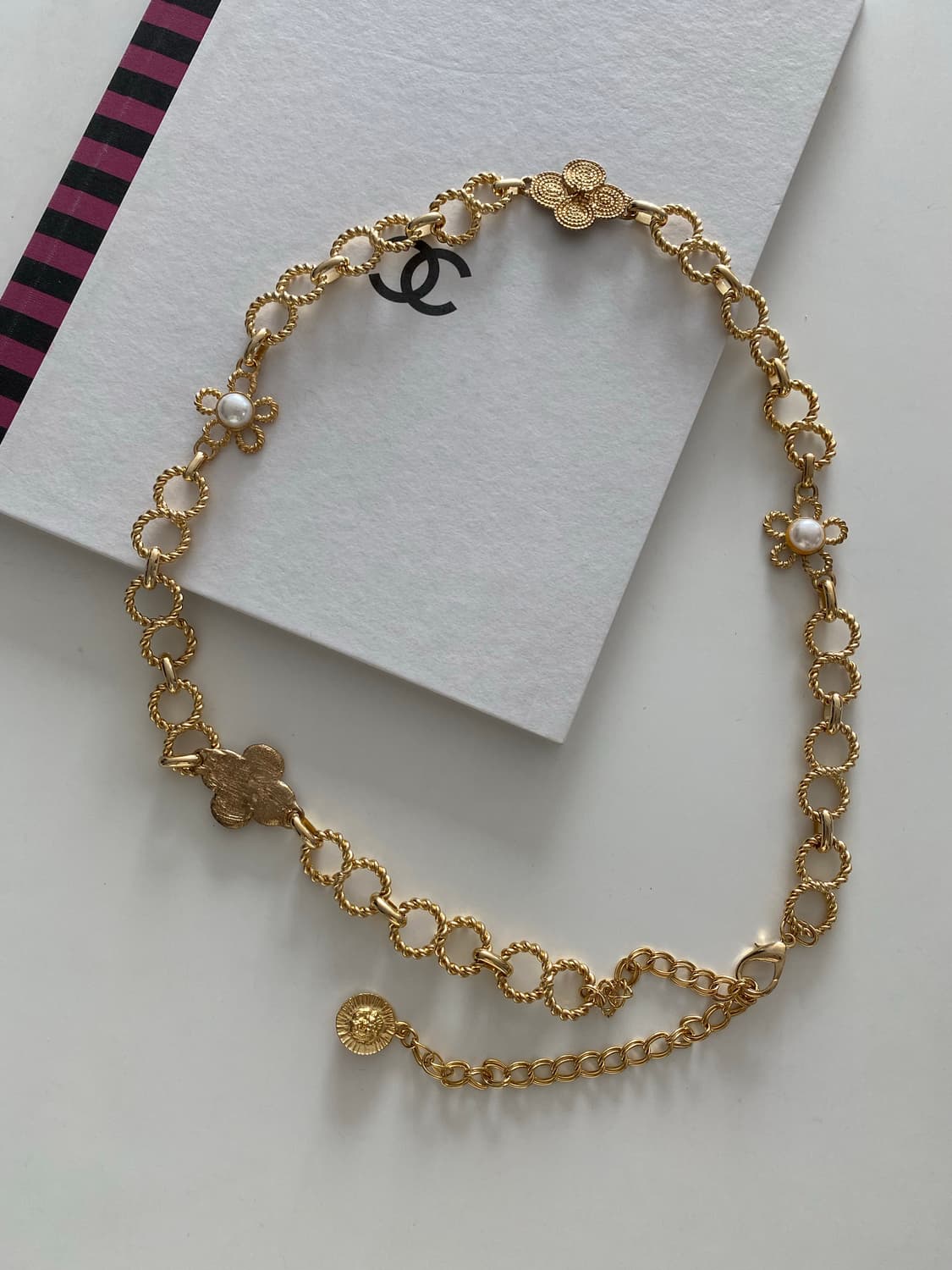 Y2k 빈티지 체인 진주 플라워 벨트 상품이미지1