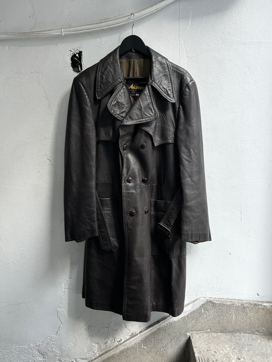 80’s 빈티지 브라운 레더 트렌치 코트 상품이미지1