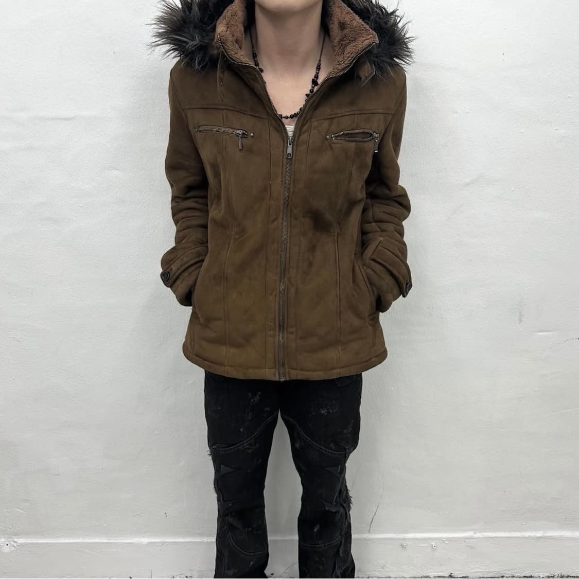 mustard khaki fur hood jacket 상품이미지4